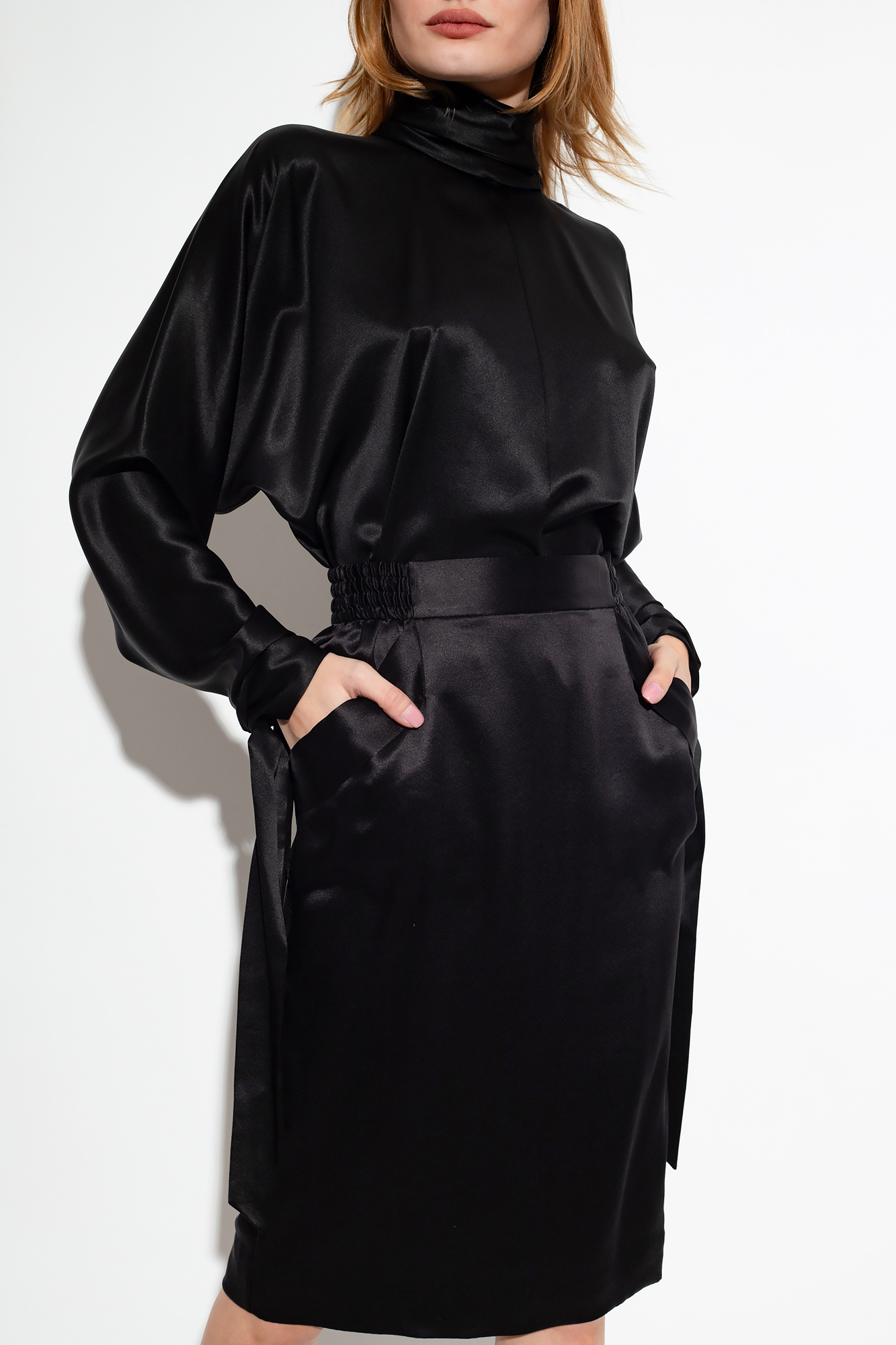 Tシャツ・カットソー Saint Laurent Black Oversize Satin Shirt in Silk Woman Saint Laurent Pajama Shirt in Silk Satin Crepe | Saks Fifth